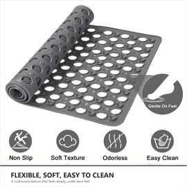 Mofonky Bathtub Mat Non Slip: 30" x 17" Shower Mats for Inside Shower with Quick-Dry Drain Holes and Suction Cups - Soft Comfortable Safe Bath Mat for Tub,Floor,Tile