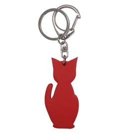 CLuaR Cat Charm Keychain Genuine Leather Made in Japan Key Ring Bag Charm KH, 04.red