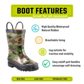 Western Chief Boys Waterproof Printed Rain Boot with Easy Pull on Handles - Camo, 13 M US Little Kid