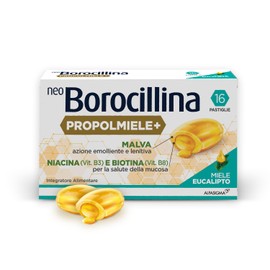 NEO BOROCILLINA Propolmiele+, Integratore Alimentare per il Benessere della Gola, 16 Pastiglie, Gusto Eucalipto e Miele
