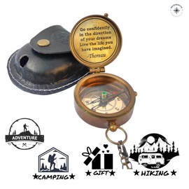 Thoreau's Go Confidently Brass Engraved Compass for Graduation, Confirmation Day, Baptism, New Year Gift, Birthday, Anniversary, Communion Religous Compass for Women Mens Boy Gift Leather case Compass