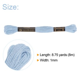HARFINGTON 12 Skeins Embroidery Floss 8m Each Egyptian Long Fiber Cotton Cross Stitch Thread 26S/2x6 for Embroidery Projects Bracelet, Pale Blue