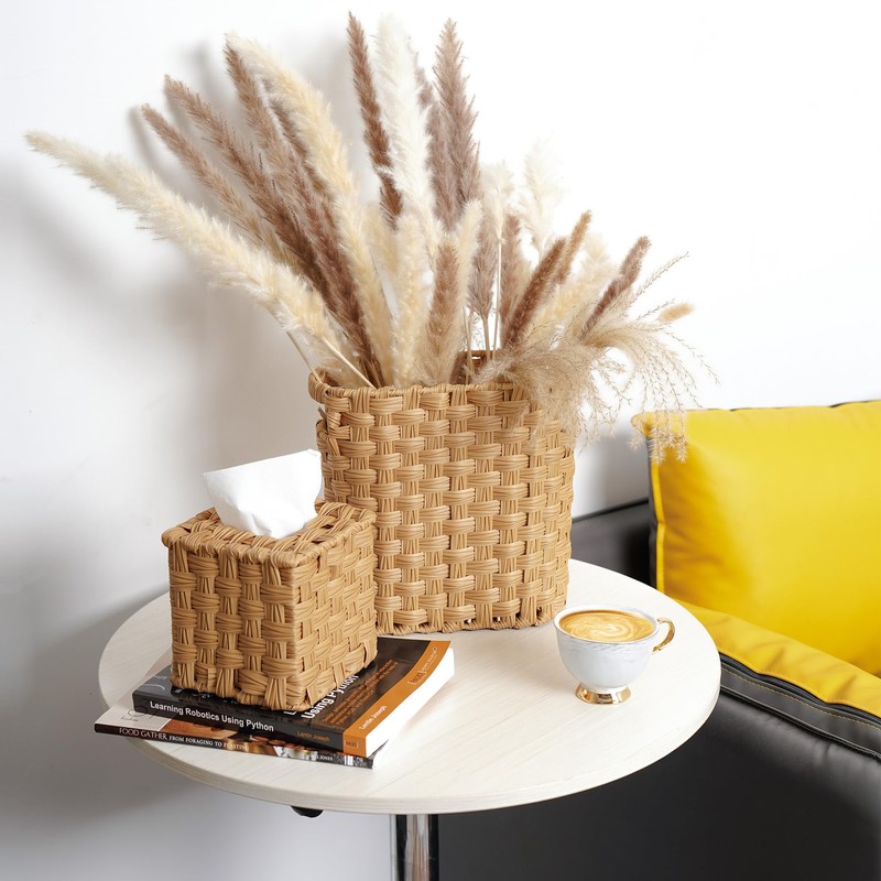 Wicker Waste Basket with Built-in Handles, Multifunctional Mini Basket for
