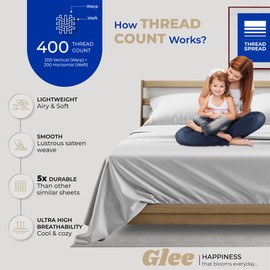 THREAD SPREAD 2-Pack Queen Size Sheets Set - 400 Thread Count 100% Cotton Sateen Weave - Extra Soft, Breathable, Hotel Quality Cooling Sheets, 2 Sets of Queen Size Deep Pocket Bed Sheets (Silver Grey)