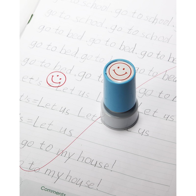 Round Teacher Stamp for Classroom - Smiley FACE Self-Inking Stamp-