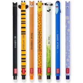 Legami Set Of 7 Cute Erasable Gel Pens Black Blue With Animal Designs For School Office