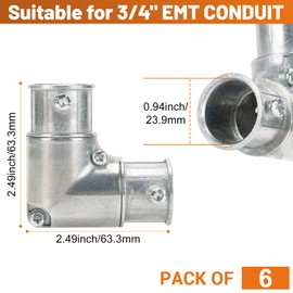 3/4 inch EMT Conduit Fittings Inside Corner Pull Elbow Zinc Die-Cast EMT to EMT 90 Degree Coupling Detachable Cover Set Screw(6PCS)
