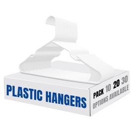 Premium White 10-Pack Hangers - Extra Strong 17-inch Plastic Coat Hangers with Accessory Hooks for Robust Wardrobe Organization (20)
