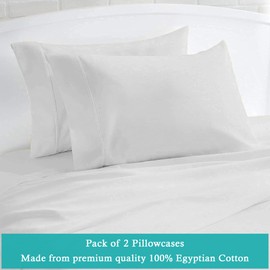 Kotton Wama Bedding Set of 2 Pillow Cases 600 TC 100% Egyptian Cotton Long Staple Pillowcase, Silky Soft, Shrink & Pilling Proof, Luxurious Hotel Class(Queen, White)