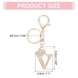 uxcell Initial Letter Keychains, Pendant Key Chain Keyring Holder Car Bags Charm Accessory, Purse Handbag Backpack Bling Rhinestones for Women, Gold-V