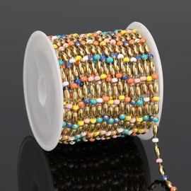 UMAOKANG 13 Feet Gold Plated Stainless Steel Chain for Jewelry Making Colorful Enamel Bead Jewelry Chain Roll