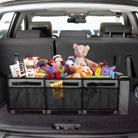 EAROND Collapsible Trunk Organizer with Insulated Leakproof Cooler Bag,Removable Lid,Adjustable Securing Straps,3 Compartments Trunk Organizer for SUV,Truck,Sedan(Light Grey)