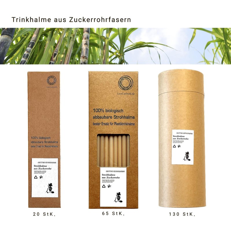 Pack of 20 Sugar Cane Straws - Plastic Free, Eco-Friendly,