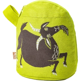 morita MiW Gusseted Pouch - Goats on the Rock Skipping - Light Green - Corolin and Lovable Shapes - Thick Fabric with Solid Weave and Elegant Color Lining - 100% Cotton Empret Veil, Rock mountain skip