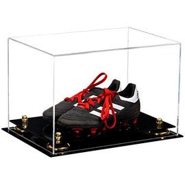 Better Display Cases Acrylic Kids Shoes Display Case - Medium Rectangle Box with Clear Case, Gold Risers and Black Base 12" x 8.25" x 8" (A004, V41)