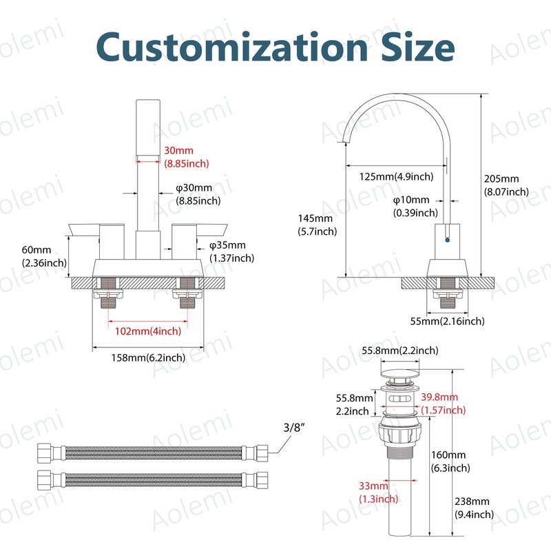 Aolemi Bathroom Faucets for Sink 3 Hole,4 Inch Centerset Waterfall