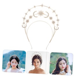 Healeved Three Tier Star Moon Crown Headpiece Decorative Girl Crown Headband for Women Brides Cosplay Party Photography Accessories