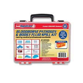 Commercial Bloodborne Pathogen & Bodily Fluid Spill Clean Up Kit with 2X Content, OSHA Compliant, Wall Mountable, 10" x 8" x 3.5", Red/Clear