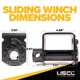 US Cargo Control Low Profile Sliding Winch for Flatbed Trailer, 4 Inch Winch Holds Up 15 Feet of 4 Inch Webbing, Tie-Down Winch Fits Sliding C Winch Track, 5,500 LBS Working Load Limit