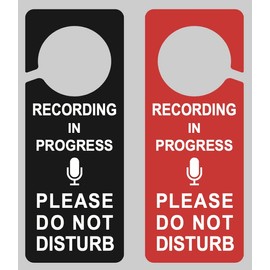 Recording in Progress Please Do Not Disturb Sign for Door 10 Pack (Printed on Double Sides), Large Hole and Soft Anti-pinch design, 9″x3.5″ Plastic, Please Do No Disturb Hanging Sign
