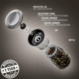 Salt and Pepper Grinder, Stainless Steel Refillable and Adjustable Manual Pepper Mill, 5.3""x 2.5"" Professional Grinder for Pepper, Salt, and Spices, Fits in Home, Kitchen, HUJIAOFEN