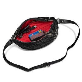 HIDES Nexus Leather Belt Bag, Handcrafted Travel Companion with Premium Full-Grain Leather Spacious Compartments Discreet Back Zip Pocket Adjustable Leather Strap Water-Resistant (Black Red Woven)