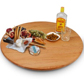 MAGIGO 27 inches Cherry Wood Lazy Susan Organizer, Solid Wooden Round Turntable, Rotating Tray for Table Top/Counter Top