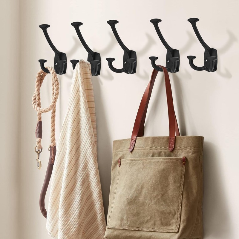 ZAUYX Large Wall Double-Sided Hook 5 Pack Matte Black Hook