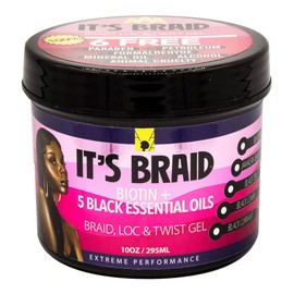 African Anti Aging It's Braid Braid, Loc, & Twist Gel With Biotin + 5 Black Essential Oils 10 Oz (Pack of 1)