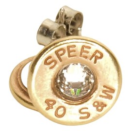 Dobez DesignZ .40 S&W Gold Plated Bullet Stud Earrings with Crystals- Clear (1 Pair Various Headstamps)