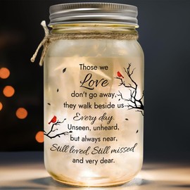 Those We Love Don't Go Away, Memorial Gifts for Loss Of Mom, Dad Son Husband, Bereavement Gift Idea Memory Lamps Sympathy Memory Gifts for Loss Loved Ones Red Cardinal In Loving Memory Mason Jar Light
