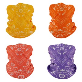 SMEHCF 4 Multipurpose Bandanas for Women Men Headband Balaclava Hair Head Scarf Face Half Airsoft Paintball Mask Neck Gaiters Breathable Reusable Washable Orange Yellow Purple Red Cashew Flower