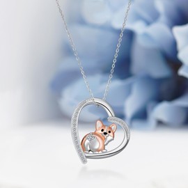 Feijiesi Corgi Gifts for Corgi Lovers 925 Sterling Silver Cute Corgi Necklace Dog Jewelry Gifts for Women Corgi Lover