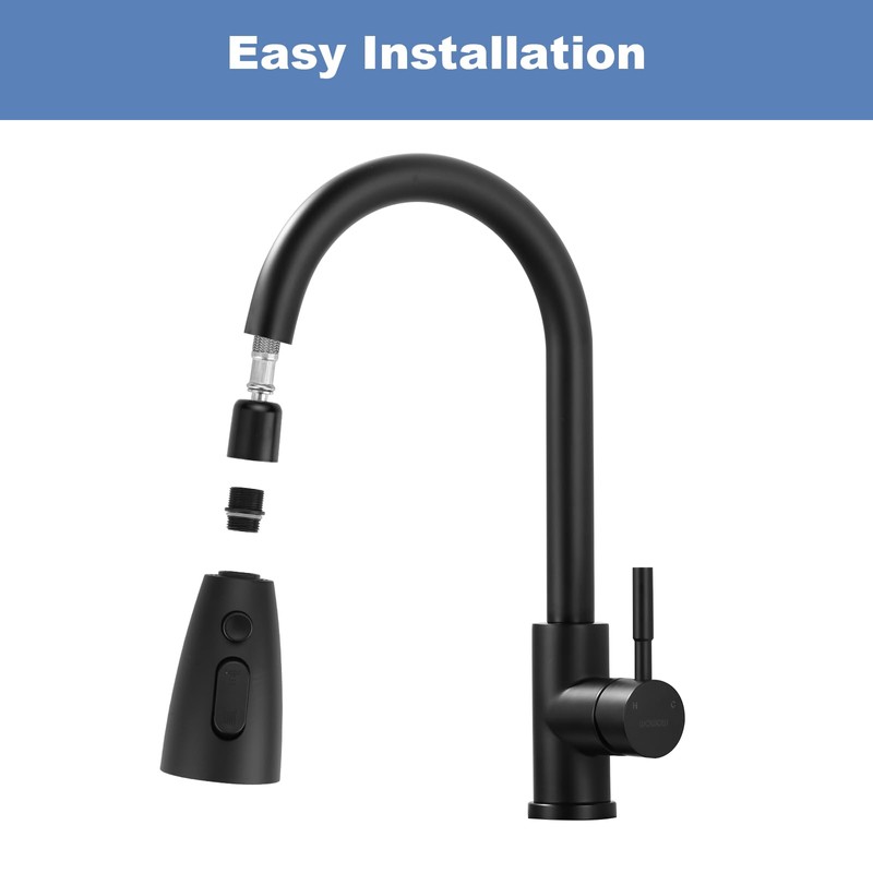 WOWOW Kitchen Faucet Head Replacement Matte Black，3 Function Pull Out