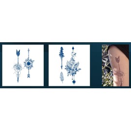 2 Sheets Temporary Rose Arrow Tattoo Flowers Tattoo Feather Tattoo Tree Tattoo Bird Tattoo Semi-Permanent Tattoo GZ254 255