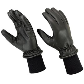Hugger Men's Winter Warm Water Resistant Leather Motorcycle, Driving, Police Glove with Long Sweater Knit Cuff (Large, Black)