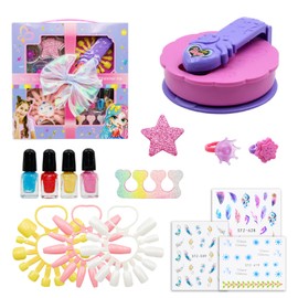 Kids Nail Salon Kit Nail Polish Play Set with DIY Nail Machine and Plate Sticker for Age 3+ Girls Dress Up Birthday Gift