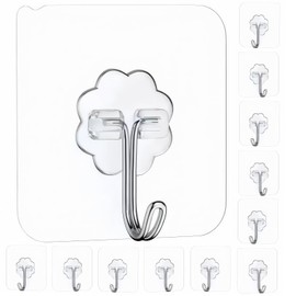 BANQLE Adhesive Wall Hooks Home Improvement Utility Hook Self Adhesive Towel Coat Hangers for Hanging Heavy Duty Wall Waterproof Transparent Hooked for Bathroom Shower Keys Door Kitchen 12 Pack