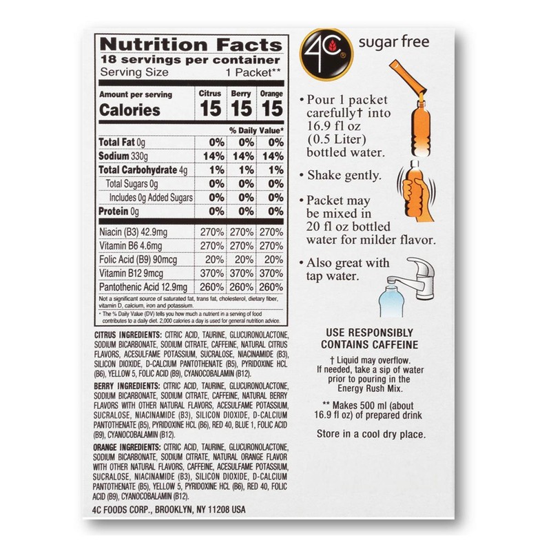 4C Totally Light Bonus Variety Pack, Energy Rush, 18-Count Boxes