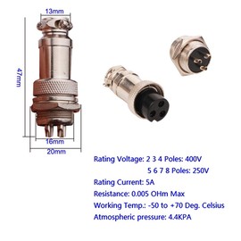 RUNCCI-YUN Aviation Plug, 6 x 16 mm Thread 3 Pin Female Metal Aviation Wire Connector + 6 x 16 mm Thread 3 Pin Metal Aviation Wire Connector + 6 x Rubber Screen Protector Gap