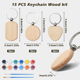 Sinofort 15 Pcs Wooden Key Ring Blanks, Wood Keyring Blanks Keychains, Keyring Making Kit, Wooden Key Tag for DIY Crafts Pyrography Engraving (Round Rectangular Heart)