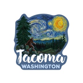 Die Cut Sticker Tacoma, Washington, Bigfoot, Starry Night, Contour Vinyl Sticker 3 to 6 inches, (Waterproof Decal for Cars, Water Bottles, Laptops, Coolers), Large