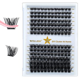 RITALASH Lash Clusters DIY Cluster Lashes Volume Eyelash Clusters Eyelash Extensions Soft False Eyelashes Black Individual Lashes Wispy Fluffy Lash Extension at Home(W04,8-16mm)