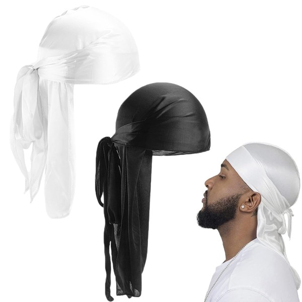 YHIJSR 2 Pieces Durag with Long Tail Silky Durag Caps