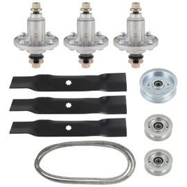 Aintier Deck Rebuild Kit Fit for John Deere 145 D140 D150 D155 D160 LA145 LA155 LA165 X140 X165, 1 Belt 2 Mower Blades 2 Spindle Assembly 2 Idler Pulleys Lawn Mower Deck Parts Rebuild Kit 48"