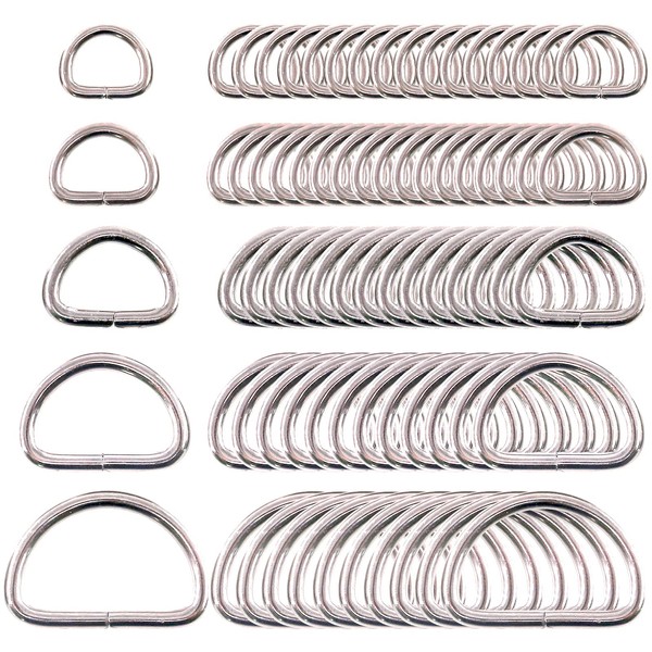 Swpeet 120 Pcs Assorted Multi-Purpose Metal D Ring Semi-Circular D