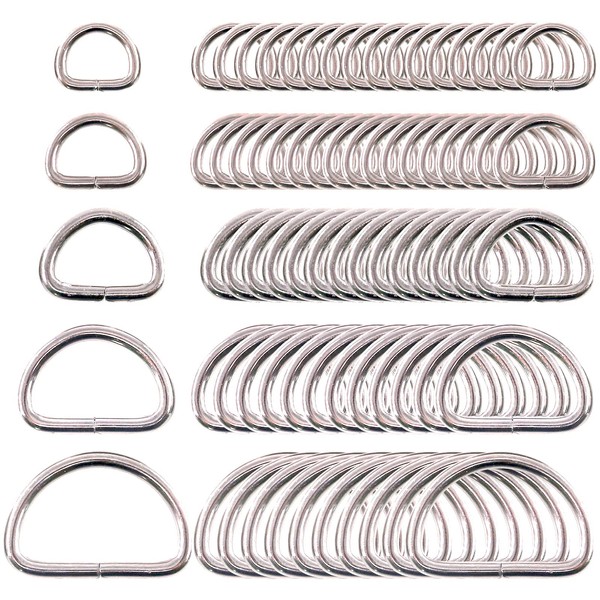 Swpeet 120 Pcs Assorted Multi-Purpose Metal D Ring Semi-Circular D Ring for Hardware Bags Ring Hand DIY Accessories - 1/2 inch 5/8 inch 3/4 inch 1 inch 5/4 inch