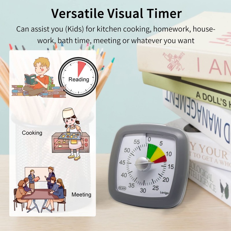 Lavigo 60 Minute Countdown Visual Timer for Adults Kitchen Cooking