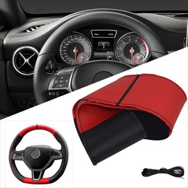 LBM61 Steering Wheel Cover Lace-Up Black/Red with Black Stitching