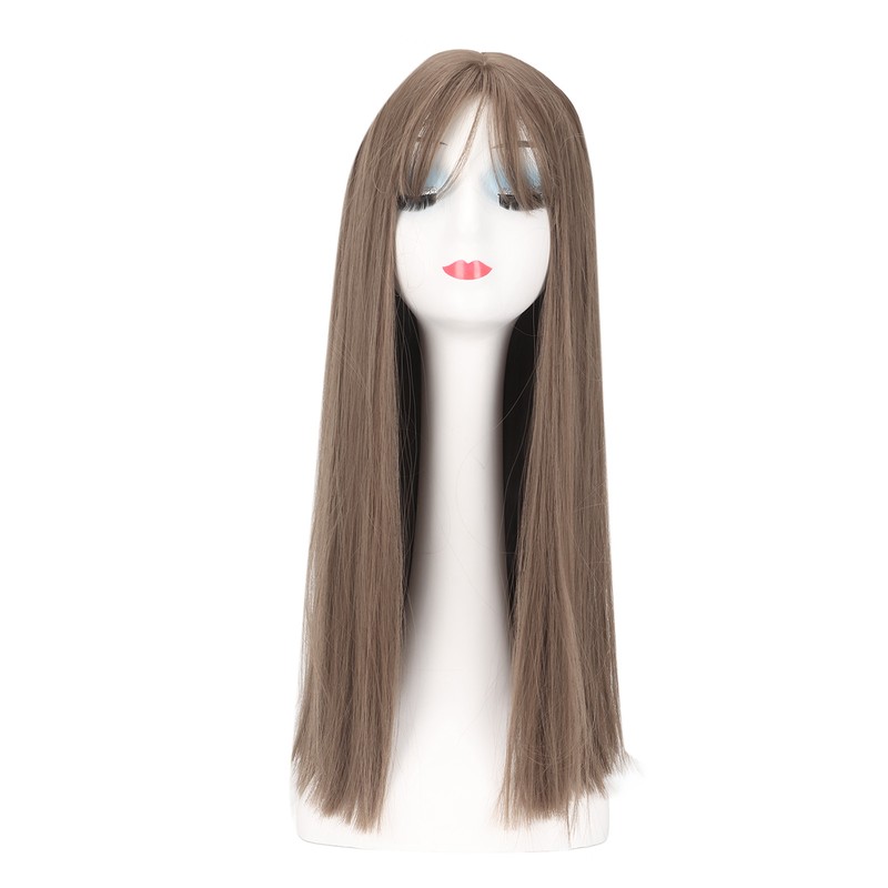 Women Light Brown Wig with Bangs Long Straight Synthetic Realistic